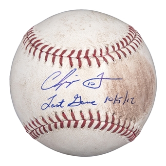 2012 Chipper Jones Game Used and Signed/Inscribed "Last Game 10/5/12" Baseball (MLB Authenticated & PSA/DNA)